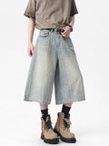 Striped cropped denim pants