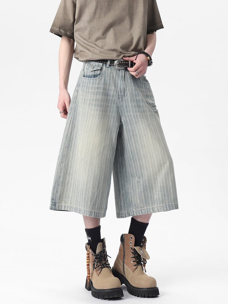 Striped cropped denim pants