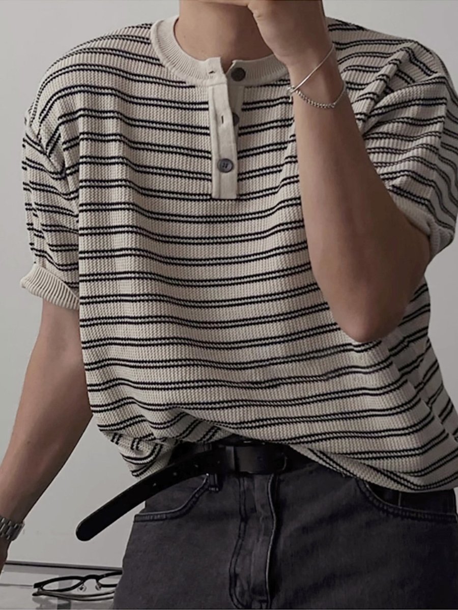 ヘンリーカラーストライプTシャツ メンズ｜Henry Stripe TEE