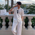V-neck cardigan straight setup