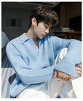 V-neck knit polo shirt