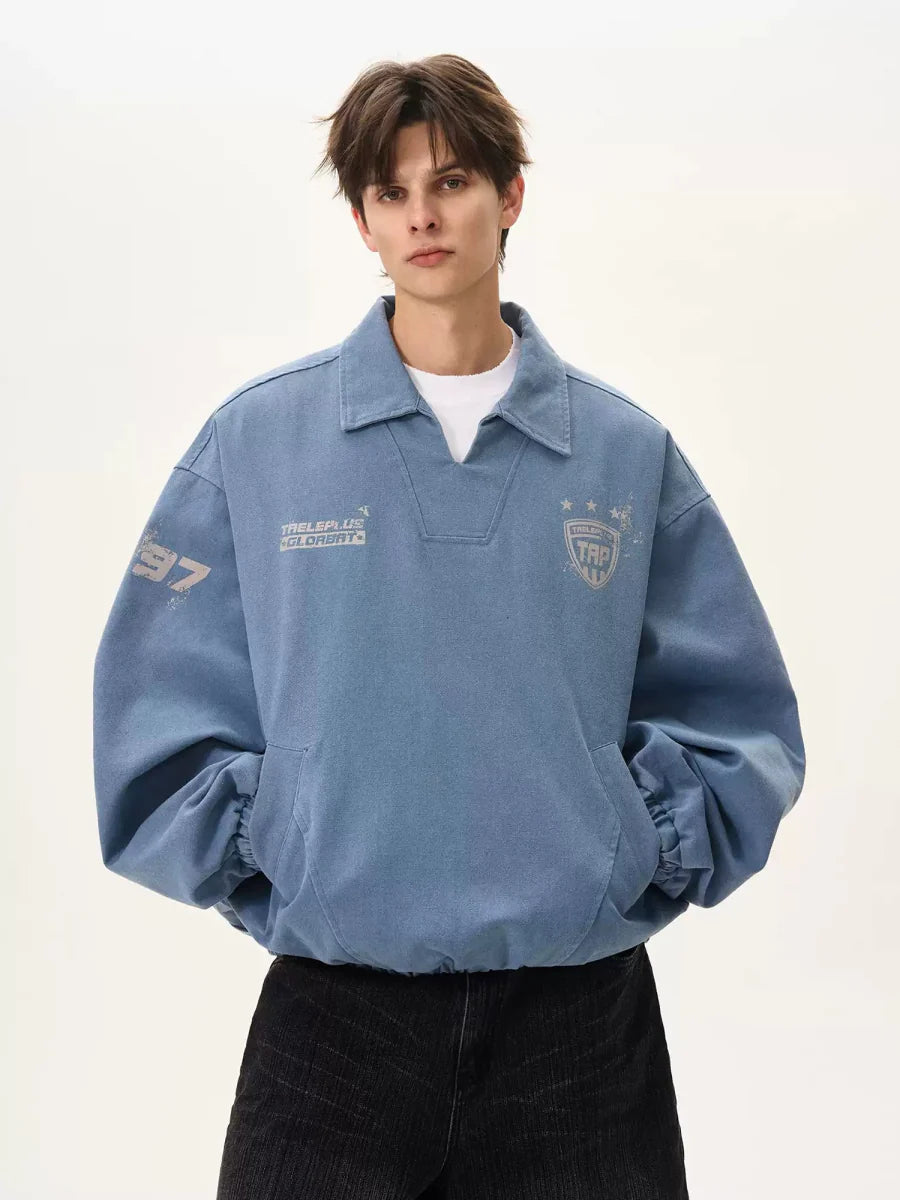 V-neck washed pullover jacket