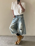 Washed half denim pants