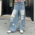 Washed wide denim pants