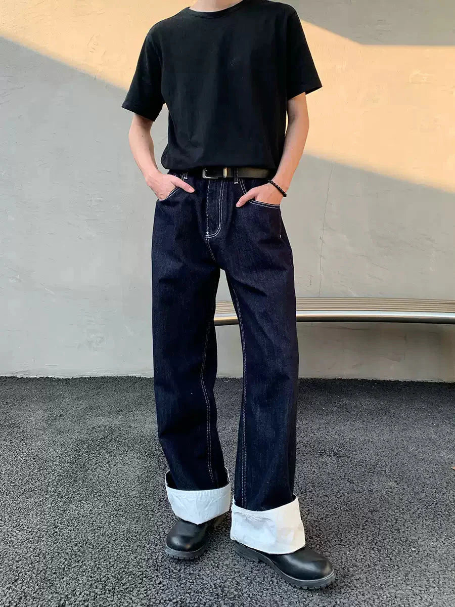 White edge straight jeans